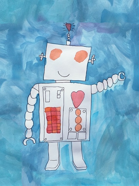 robot, painting, watercolor